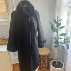 Vintage JAD 100% Wool Coat Faux Fur Trim
